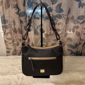 Dooney & Bourke Black Leather Shoulder Bag with Gold Accents EUC